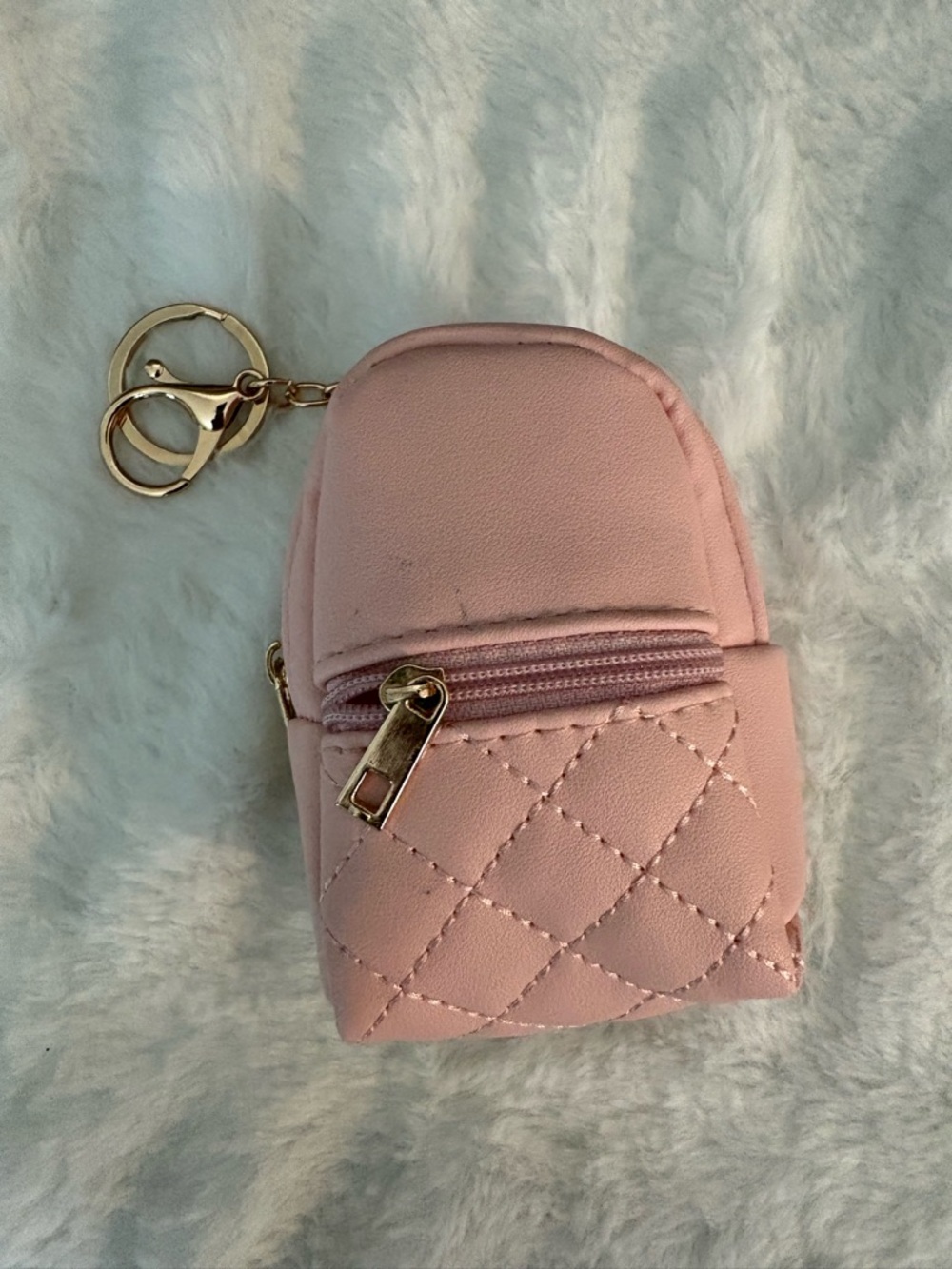 Pink Quilted Mini Backpack Keychain Wallet